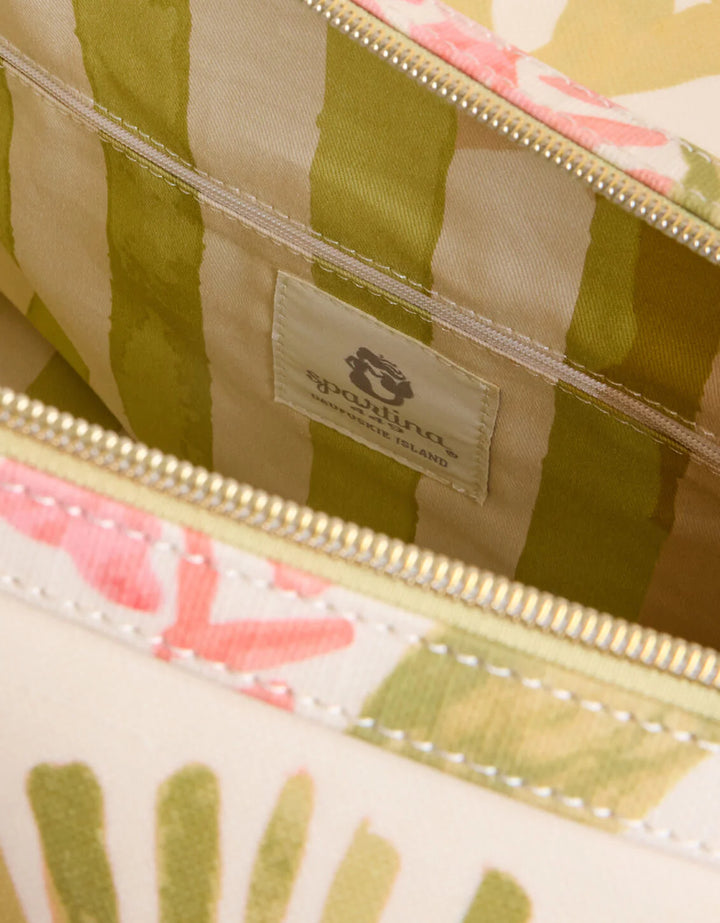 inside of floral print duffle bag