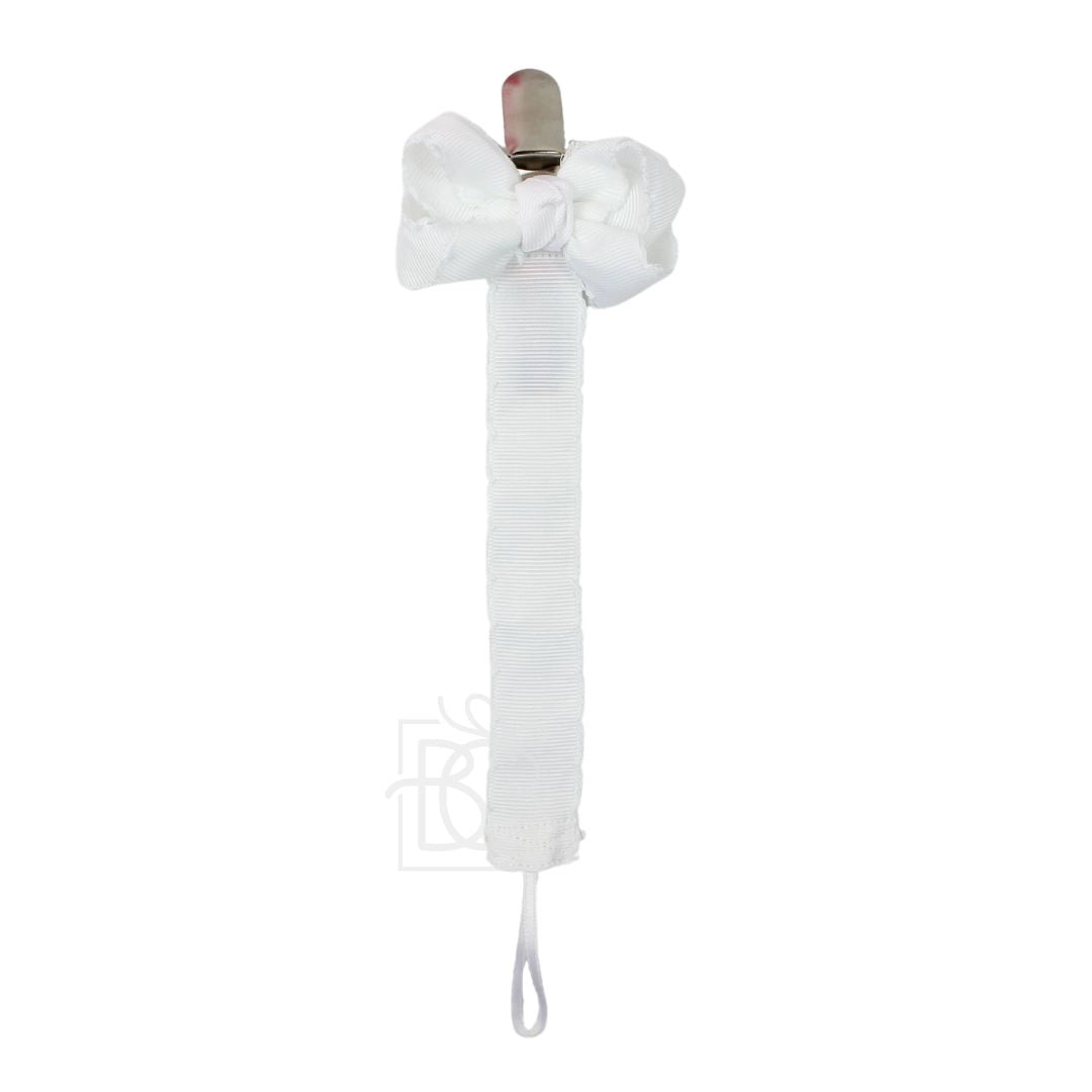 WHITE CROCHET EDGE BINKER PACIFIER CLIP