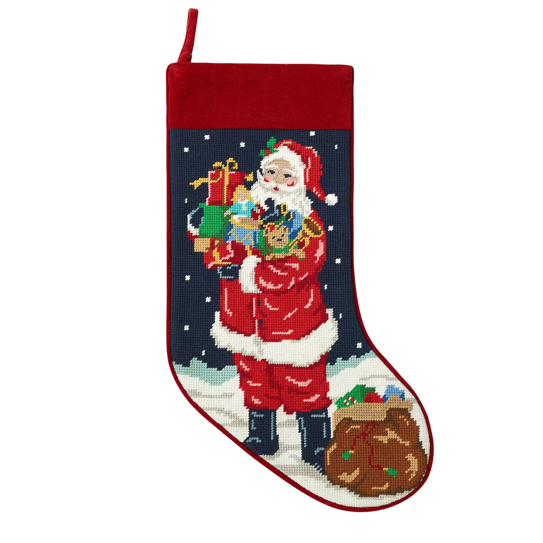 SANTA WITH TOYS NEEDLEPOINT STOCKING