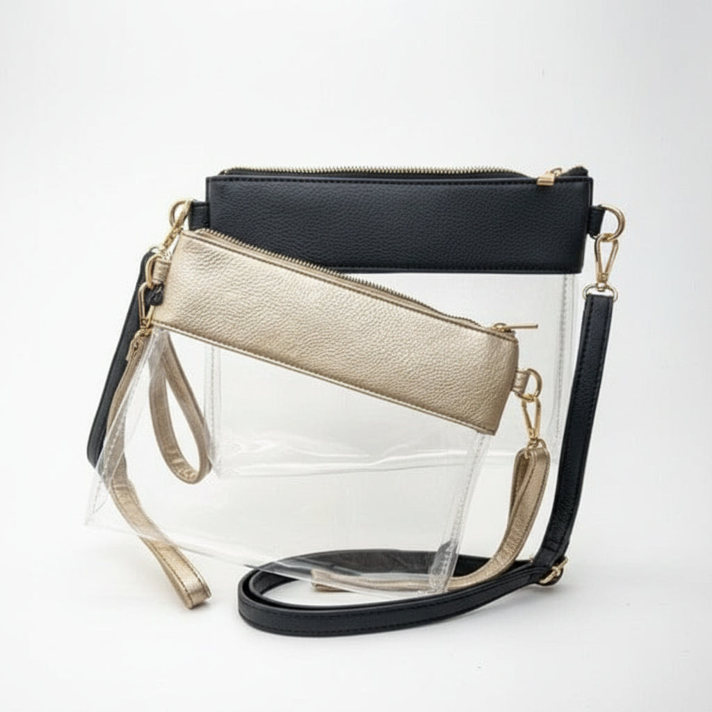 BLACK ZIPPER CROSSBODY CLEAR BAG