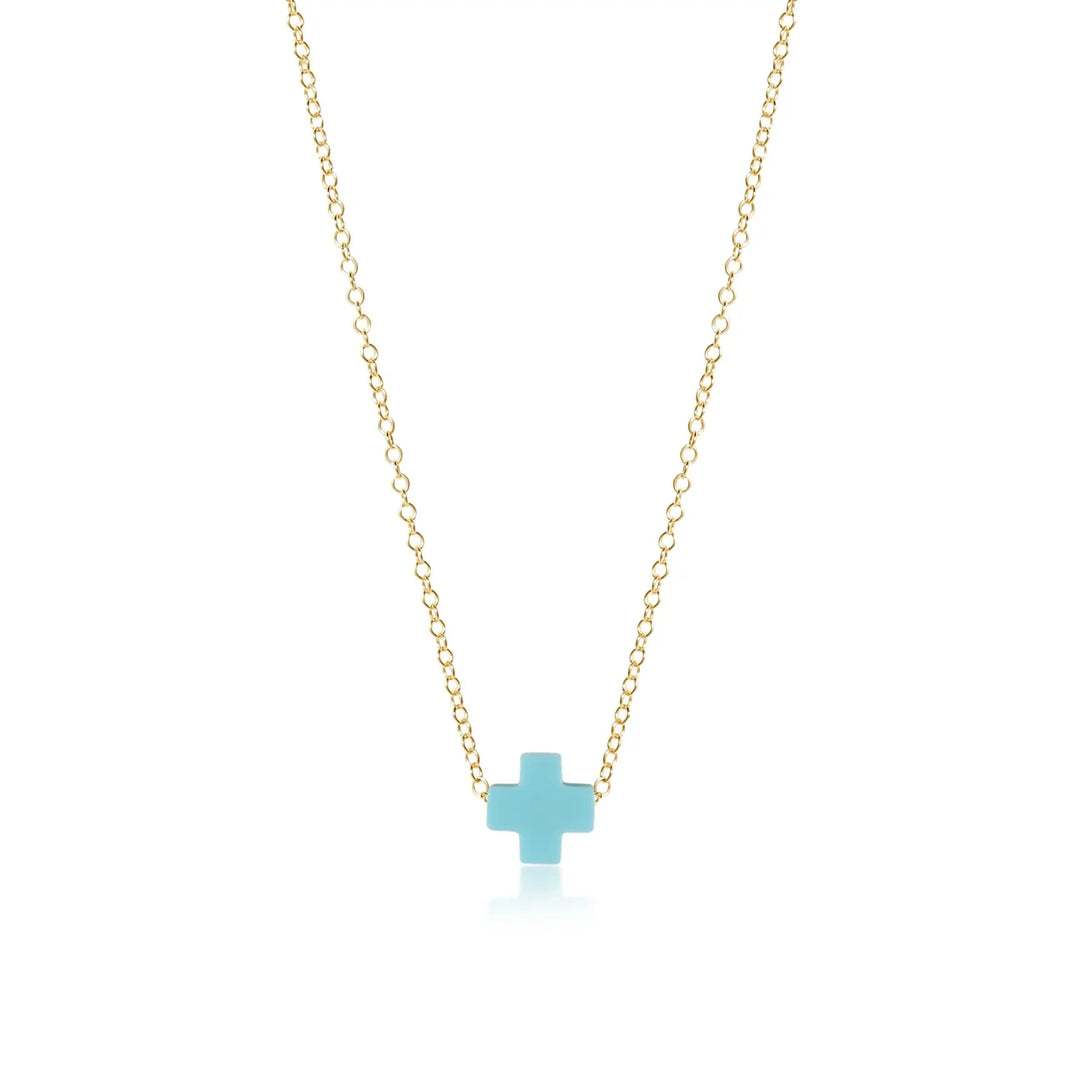 16" NECKLACE GOLD - SIGNATURE CROSS SMALL BRIGHT PINK