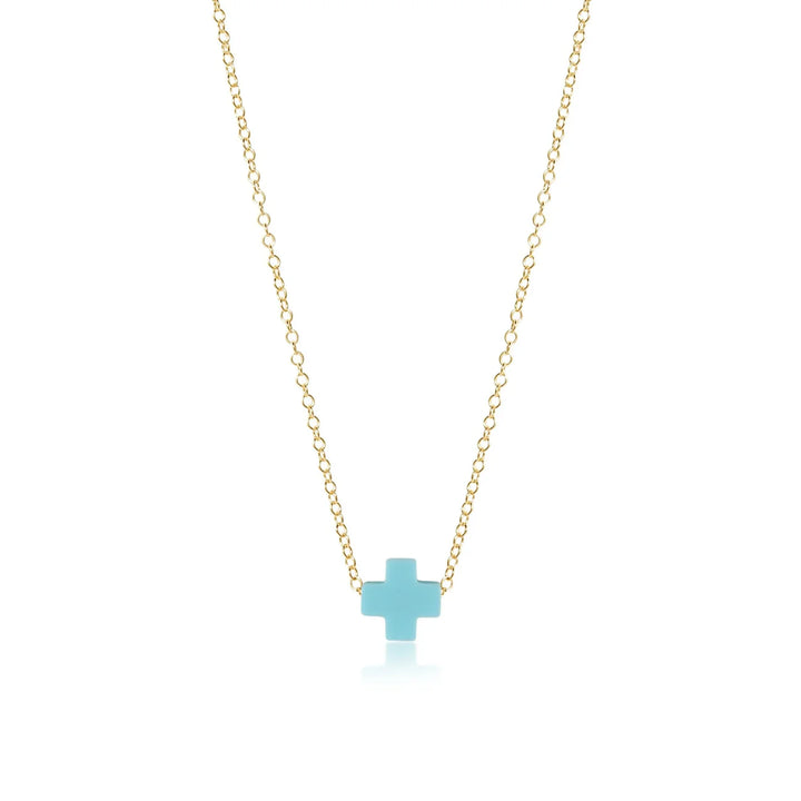 16" NECKLACE GOLD - SIGNATURE CROSS SMALL BRIGHT PINK