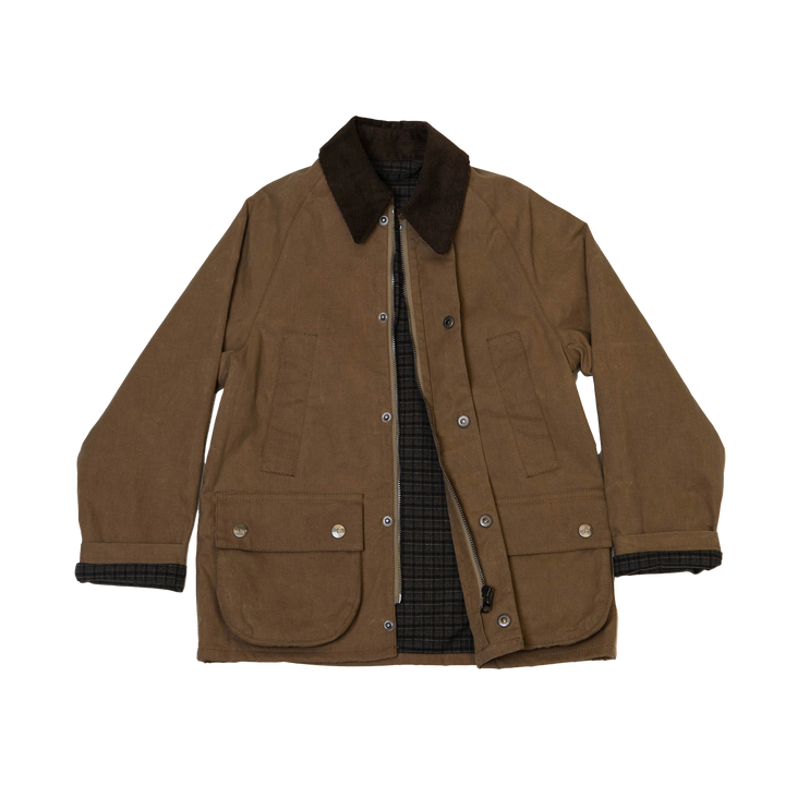 brown wax jacket with corduroy collar on transparent background