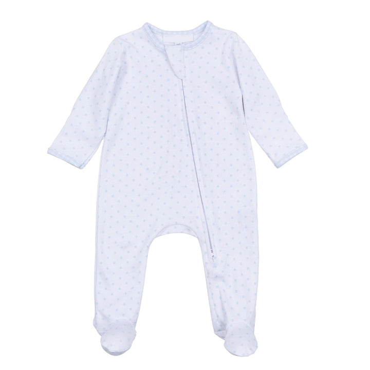 Baby onesie with long sleeves and feet on a white background