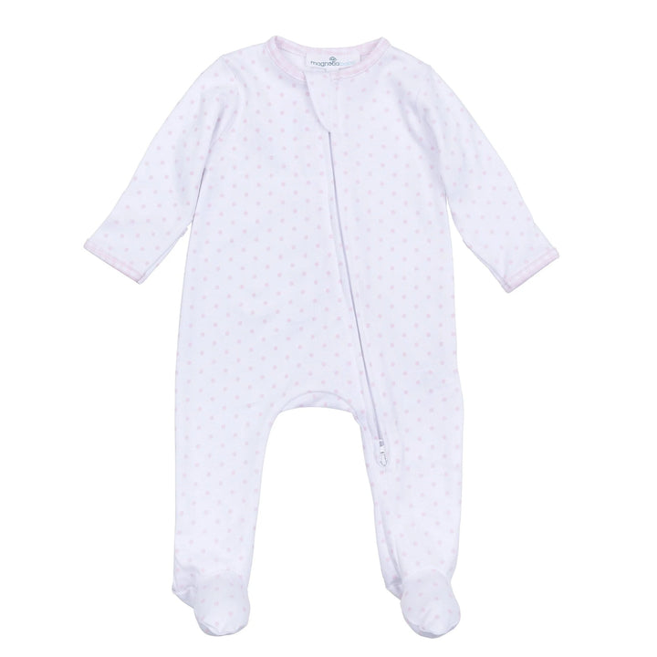 White baby onesie with a subtle pattern on a white background