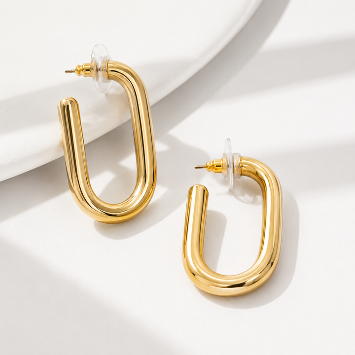 GOLD THICK LONG HOOP EARRINGS