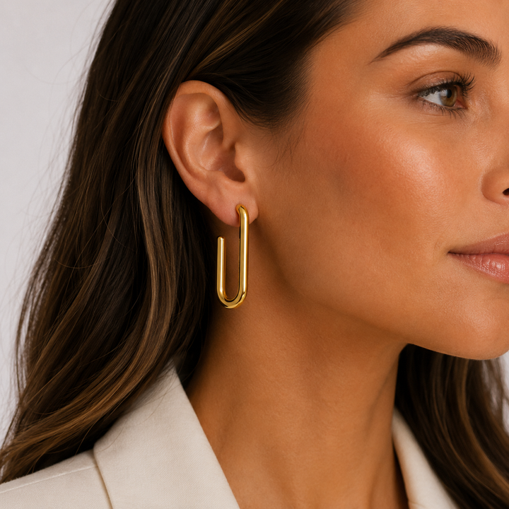 GOLD THICK LONG HOOP EARRINGS