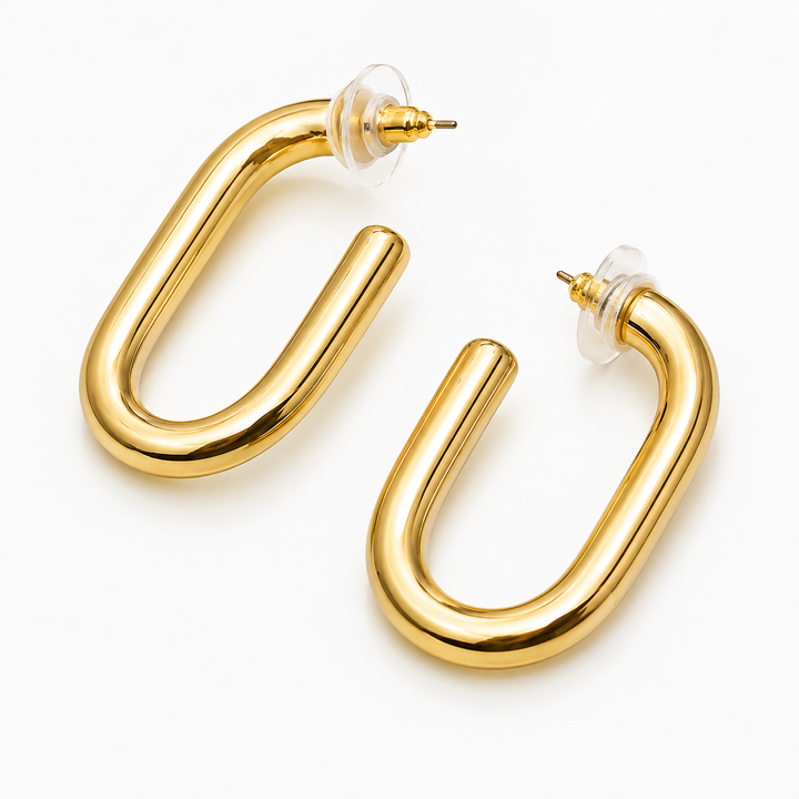 GOLD THICK LONG HOOP EARRINGS