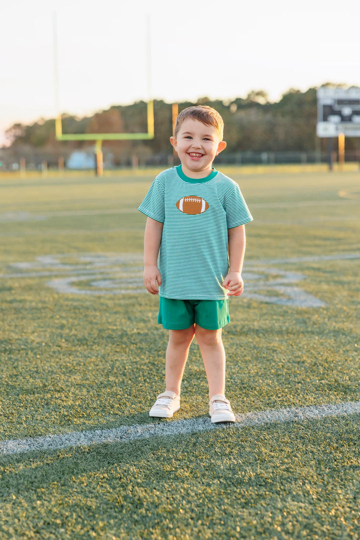 GREEN STRIPED FOOTBALL APPLIQUE SHIRT