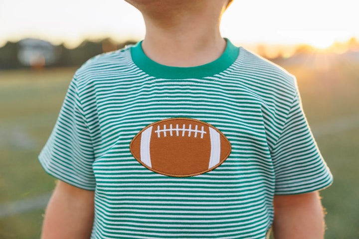 GREEN STRIPED FOOTBALL APPLIQUE SHIRT