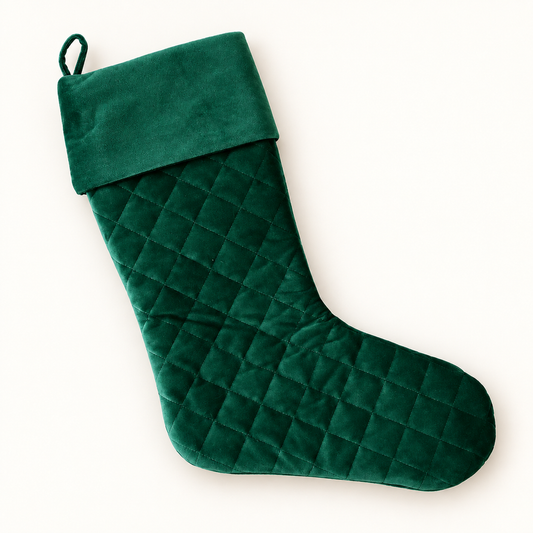 DARK GREEN QUILTED CHRISTMAS STOCKING