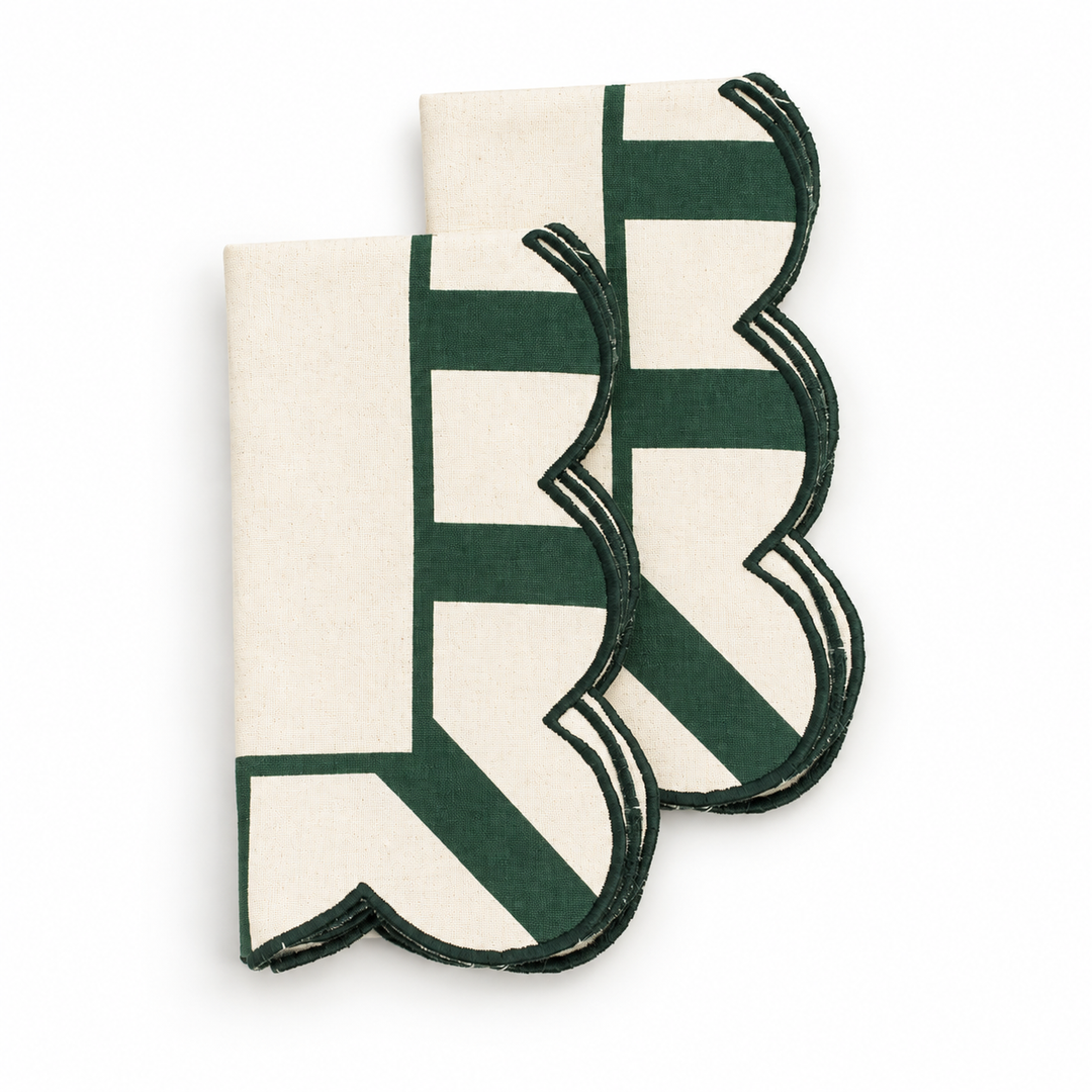 NAPLES NATURAL & GREEN SCALLOP NAPKIN SET