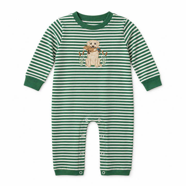 HUNTING BUDDY GREEN STRIPE BOYS ROMPER