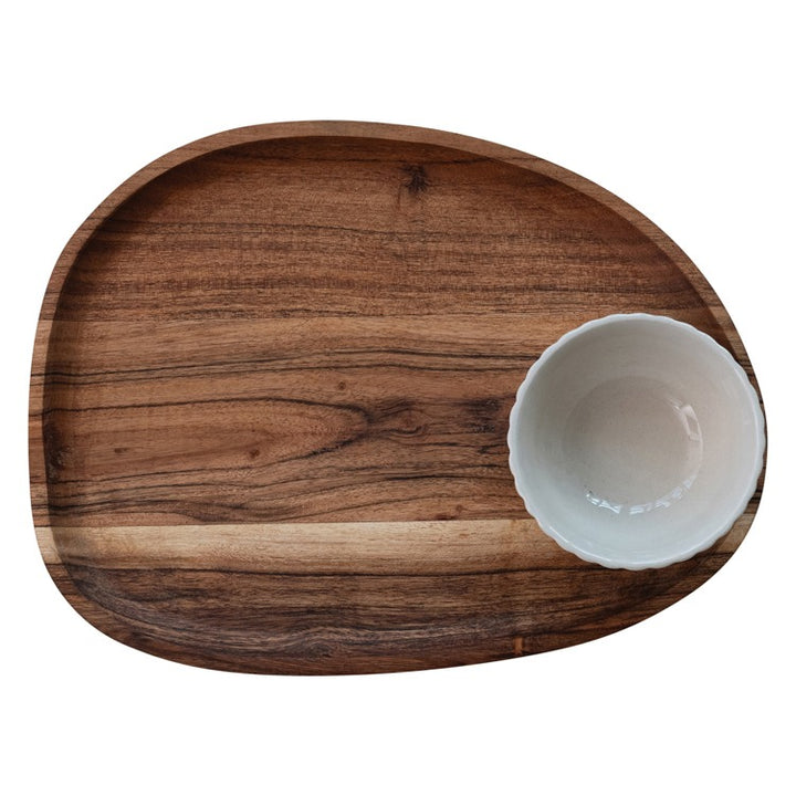 ACACIA WOOD TRAY WITH FLUTED BOWL