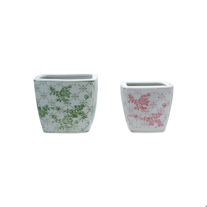 PATTERNED STONEWARE SQUARE PLANTERS
