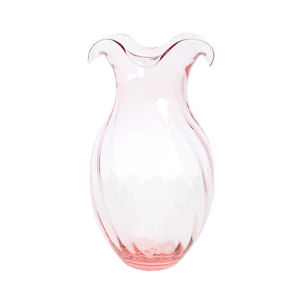 HIBISCUS GLASS PINK VERTICAL FLUTED SMALL VASE