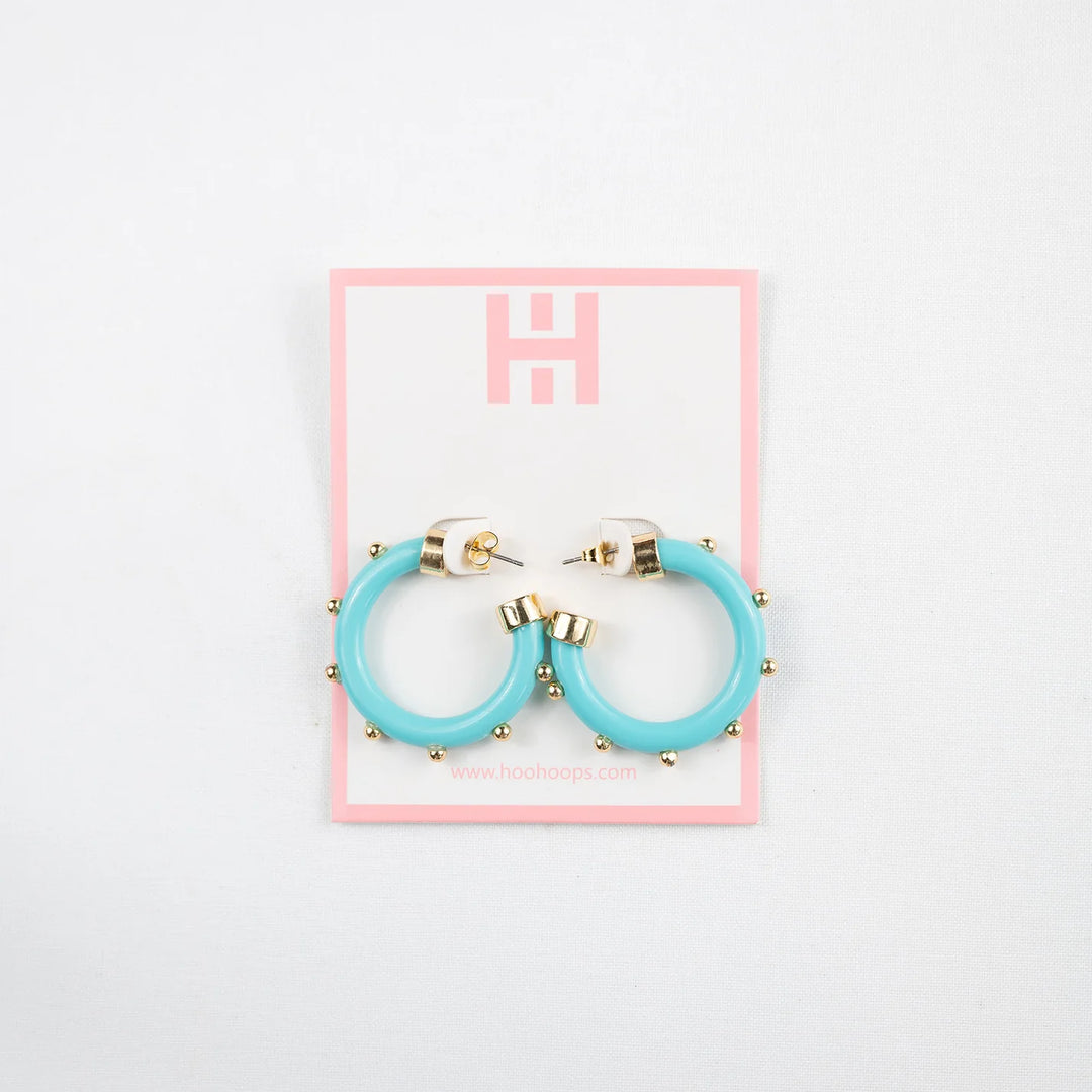 TURQUOISE MINI HOOPS WITH GOLD BALLS