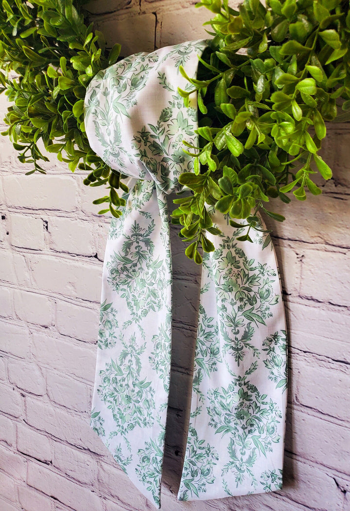 CUSTOM MONOGRAM SAGE TOILE FLORAL WREATH SASH