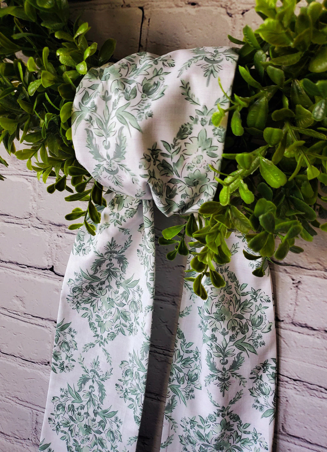 CUSTOM MONOGRAM SAGE TOILE FLORAL WREATH SASH