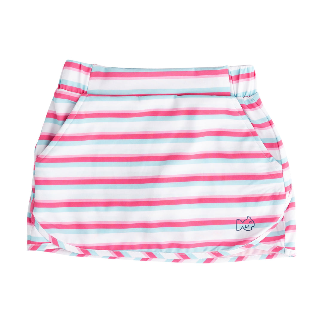 WHITE PINK AND BLUE STRIPED GIRLS SKIRT ON WHITE BACKGROUND 
