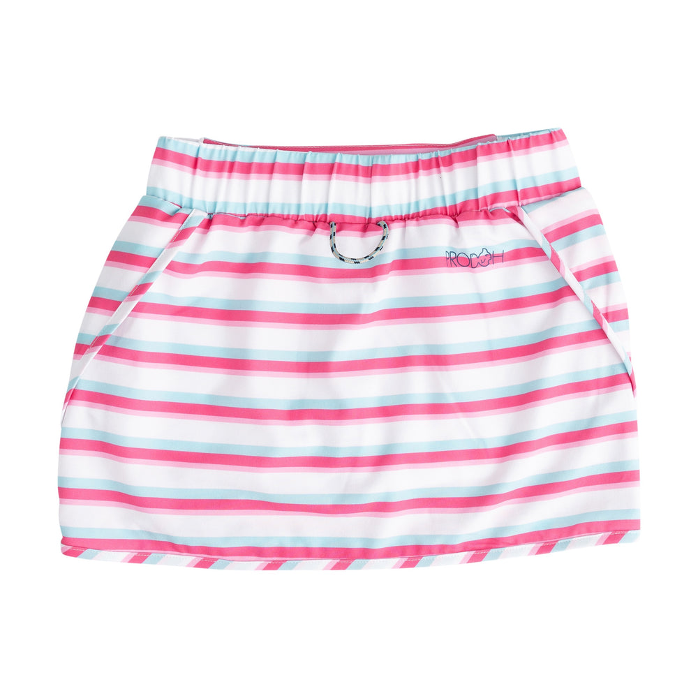 WHITE PINK AND BLUE STRIPED GIRLS SKIRT ON WHITE BACKGROUND 