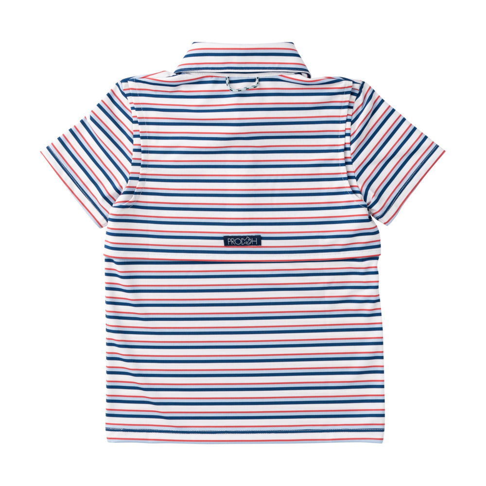 RED WHITE AND  BLUE STRIPE BOYS SHORT SLEEVE POLO WITH COLLAR