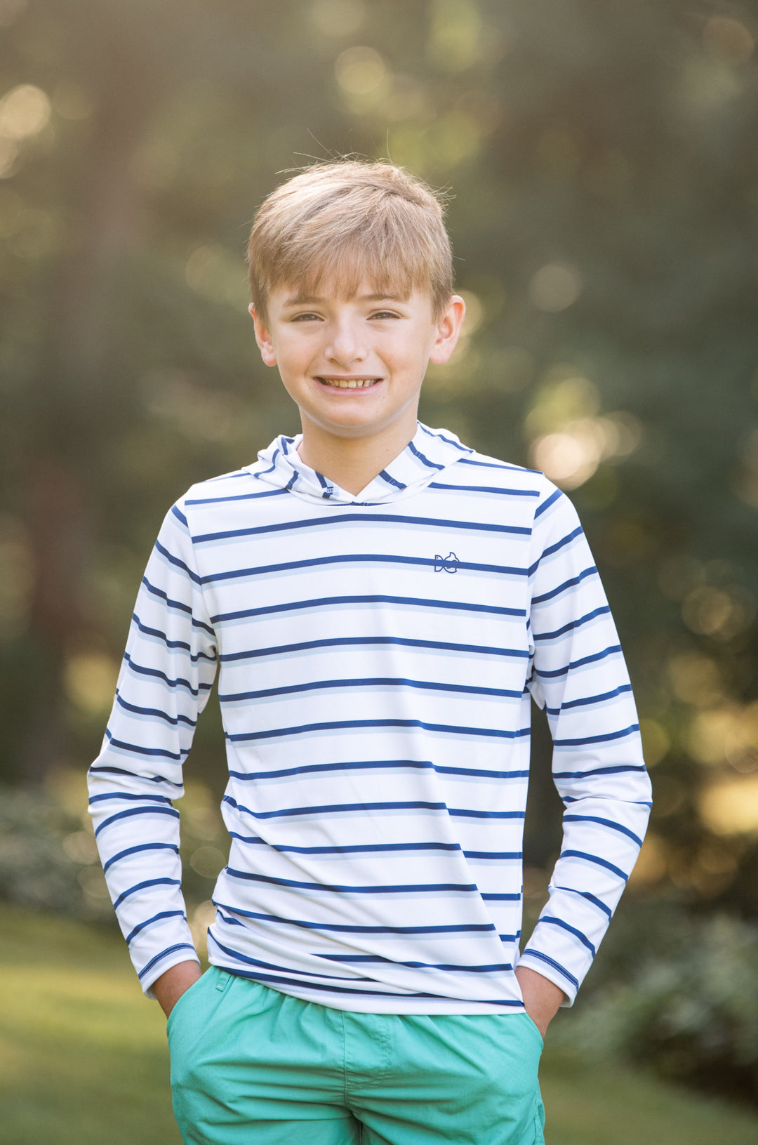 WINDSURFER NAVY PEONY STRIPE KIDS' PRO PERFORMANCE HOODIE