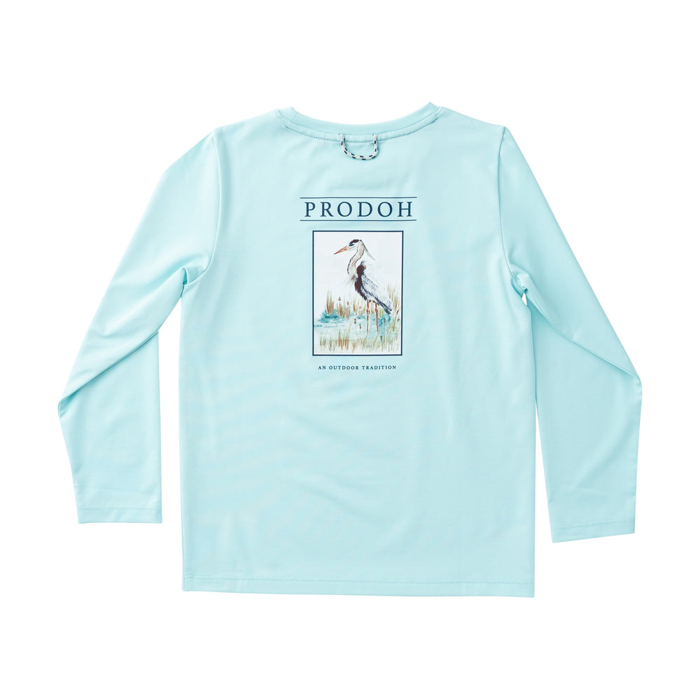 LONG SLEEVE BLUE T-SHIRT WITH PAINTING OF BIRD ON BACK