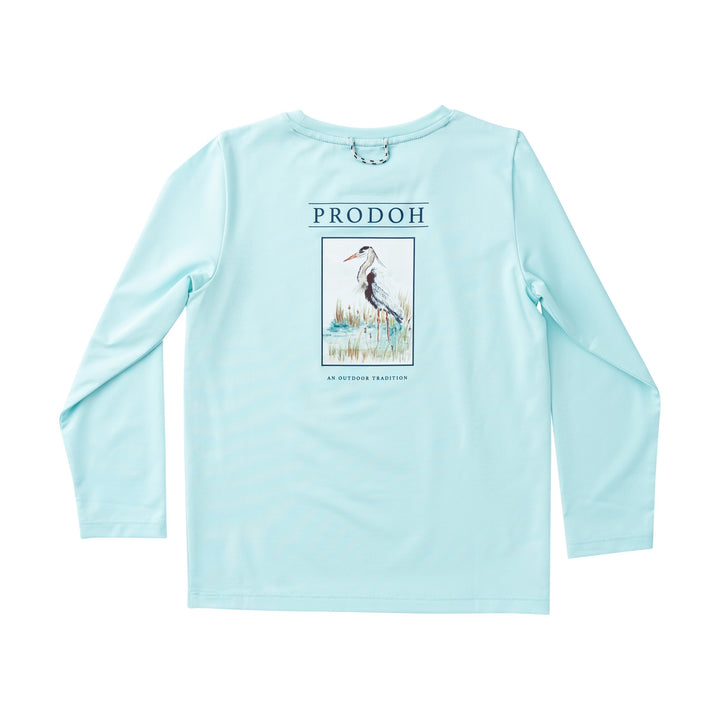 LONG SLEEVE BLUE T-SHIRT WITH PAINTING OF BIRD ON BACK