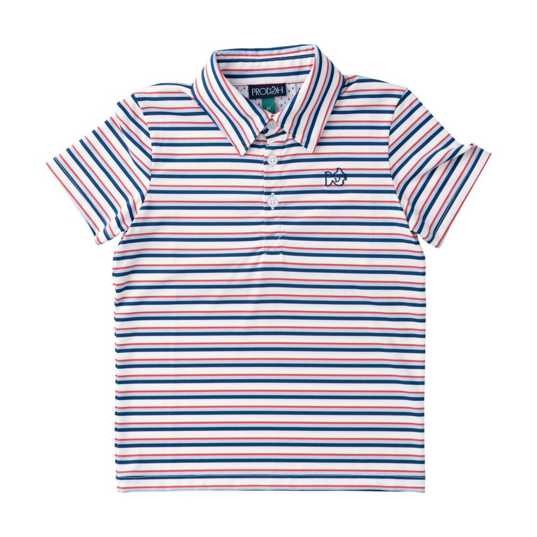 RED WHITE AND  BLUE STRIPE BOYS SHORT SLEEVE POLO WITH COLLAR