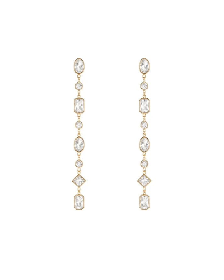 Linny Co Jane gold statement earrings with graduated geometric clear crystal drops