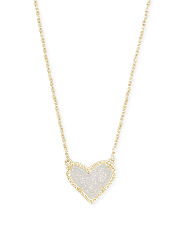 ARI HEART SHORT PENDANT NECKLACE, GOLD IRIDESCENT DRUSY