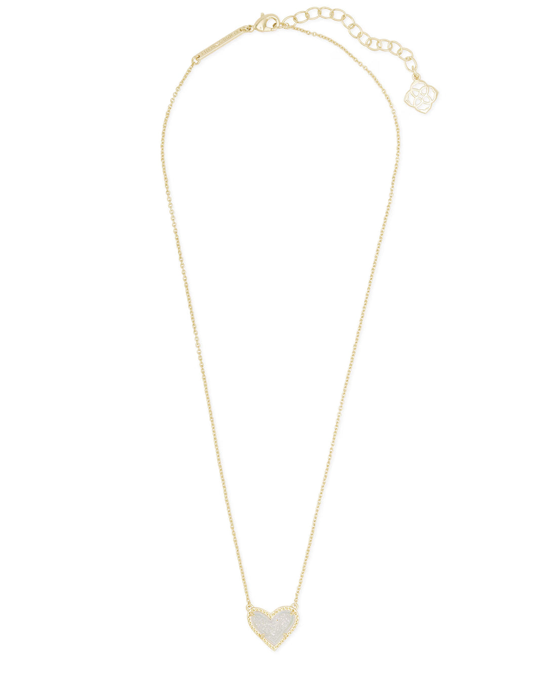 ARI HEART SHORT PENDANT NECKLACE, GOLD IRIDESCENT DRUSY