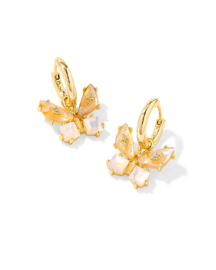 BIANCA BUTTERFLY HUGGIE EARRINGS, GOLD IRIDESCENT WHITE MIX