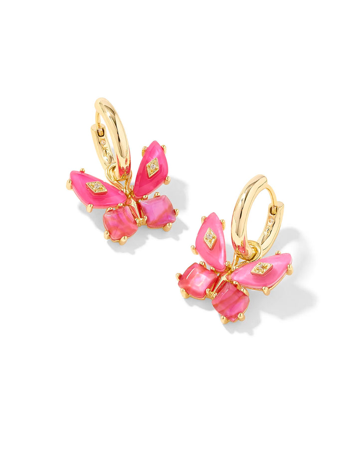 BIANCA BUTTERFLY HUGGIE EARRINGS, GOLD PINK MIX
