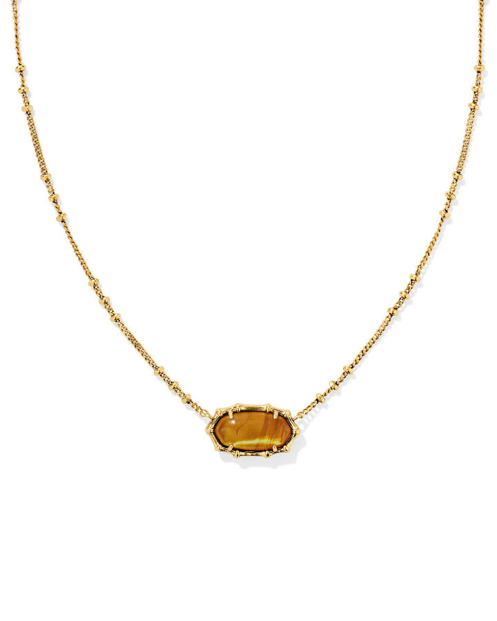 ELISA BAMBOO FRAME SHORT PENDANT NECKLACE, GOLD MARBLED AMBER ILLUSION