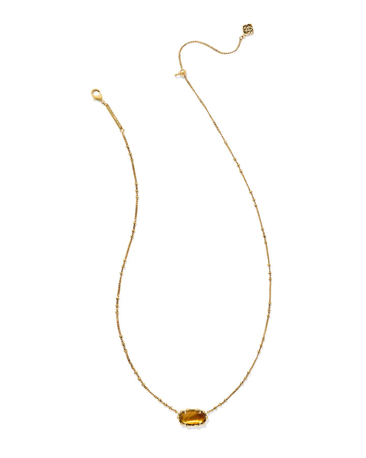 ELISA BAMBOO FRAME SHORT PENDANT NECKLACE, GOLD MARBLED AMBER ILLUSION