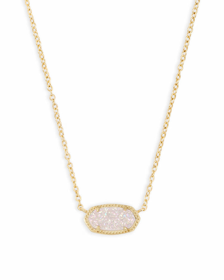 ELISA SHORT PENDANT NECKLACE, GOLD IRIDESCENT DRUSY