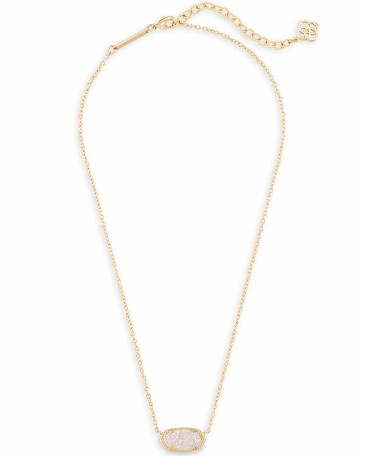 ELISA SHORT PENDANT NECKLACE, GOLD IRIDESCENT DRUSY