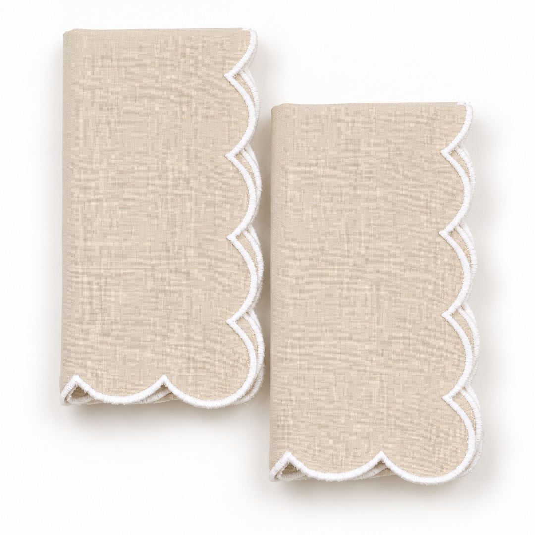 KHAKI & WHITE SCALLOP NAPKIN