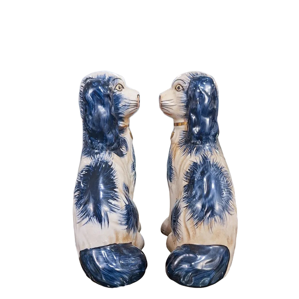 BLUE STAFFORDSHIRE SMALL DOG PAIR