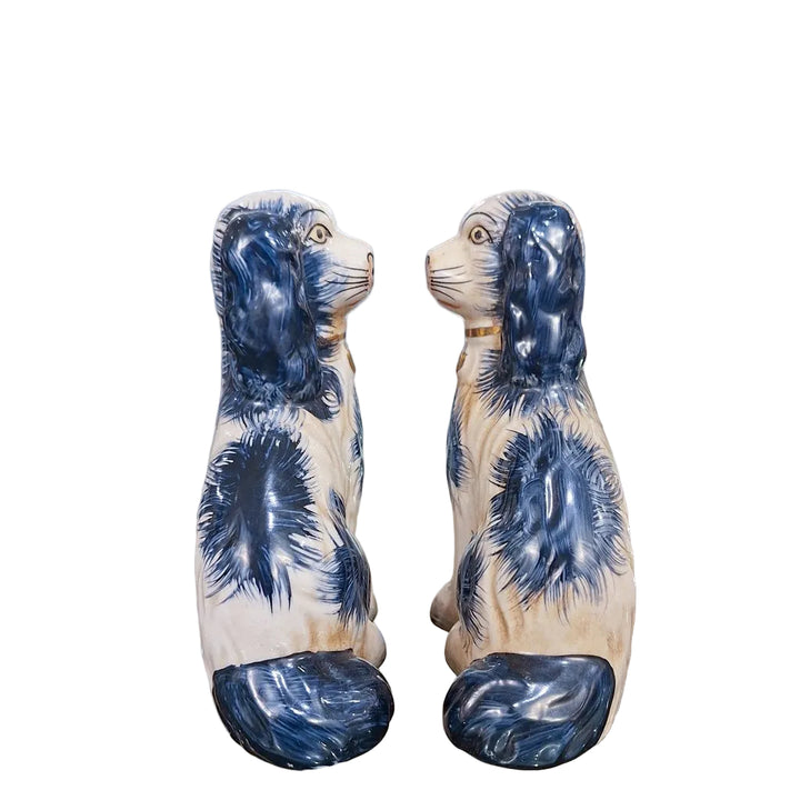 BLUE STAFFORDSHIRE SMALL DOG PAIR