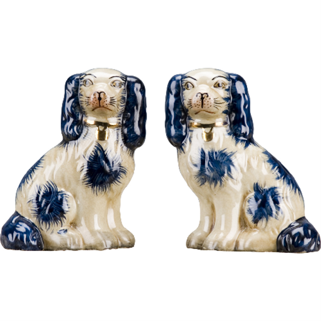 BLUE STAFFORDSHIRE SMALL DOG PAIR