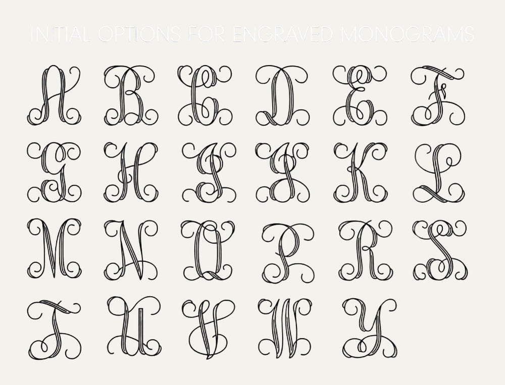Set of engraved monograms on a gray background
