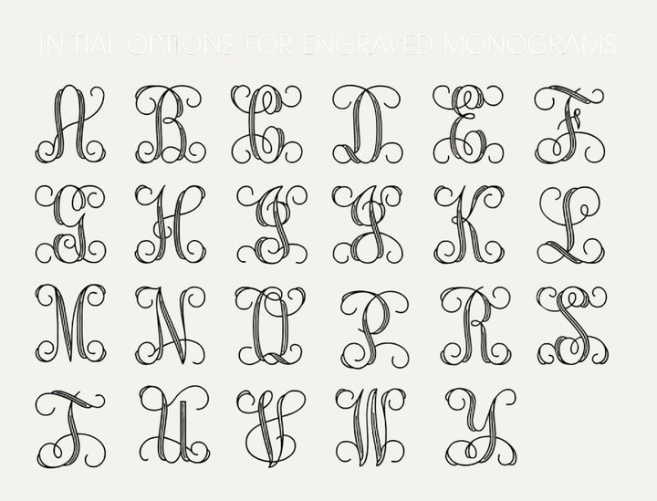 Set of engraved monograms on a gray background