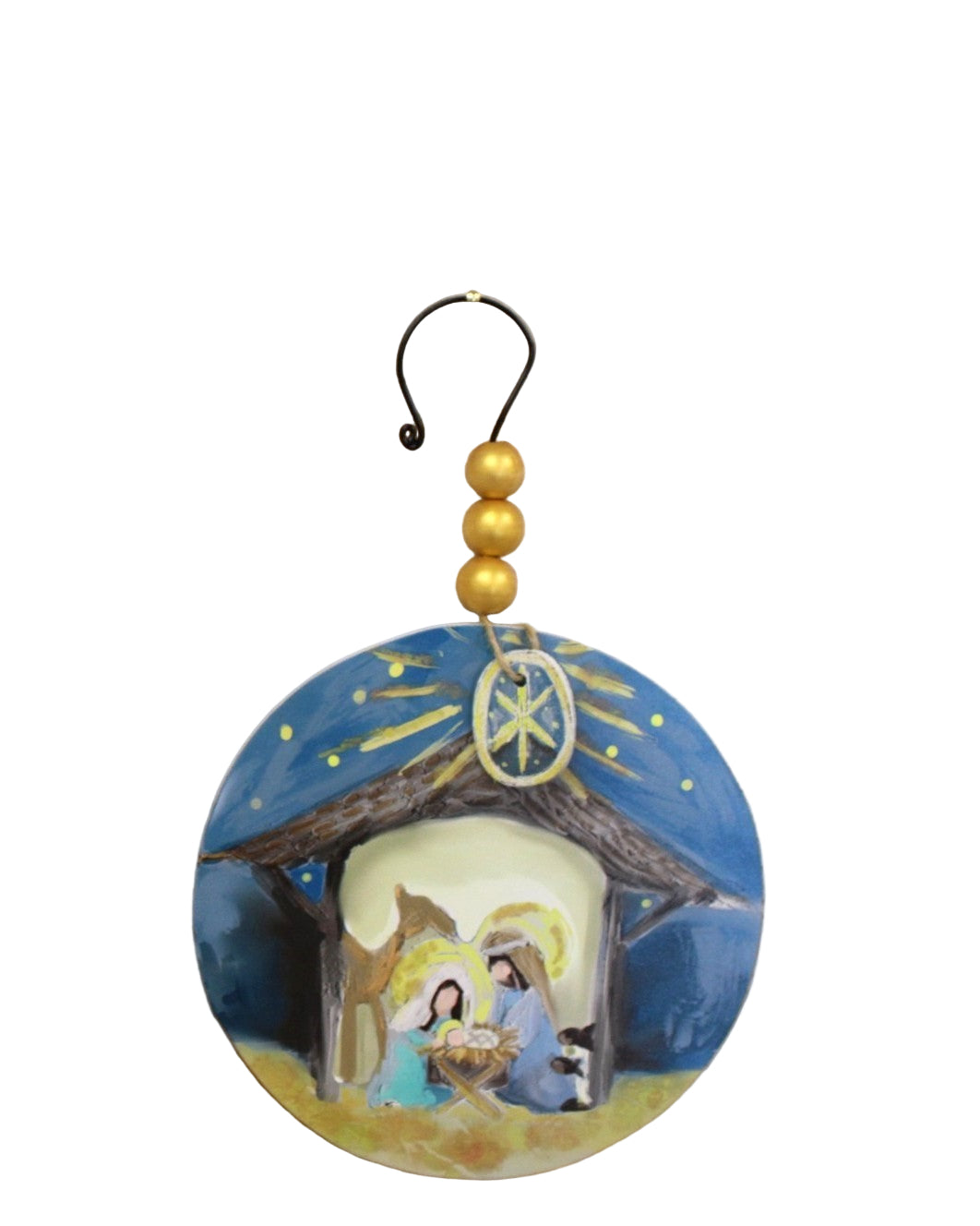 Decorative ornament with nativity scene on a white background