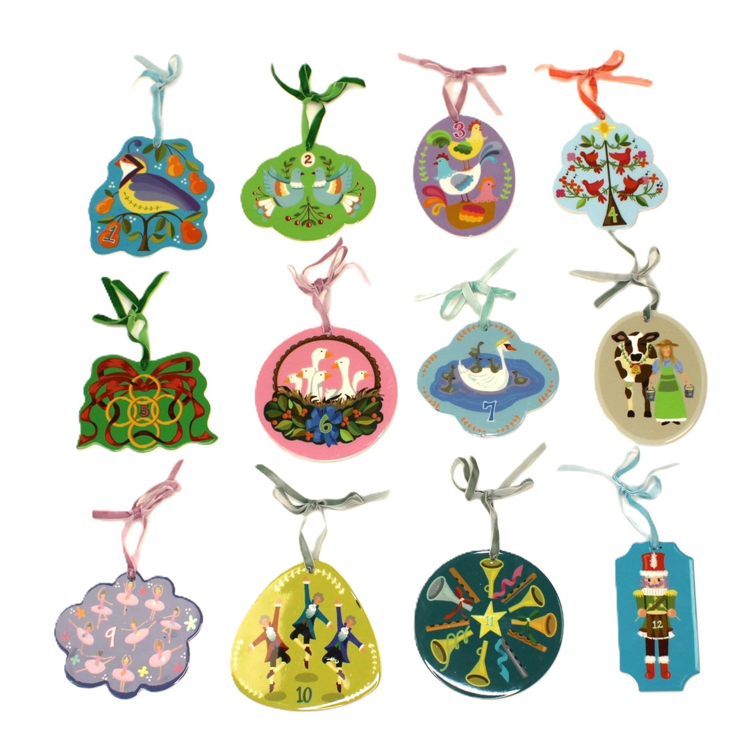 Set of colorful Christmas tree ornaments on a white background