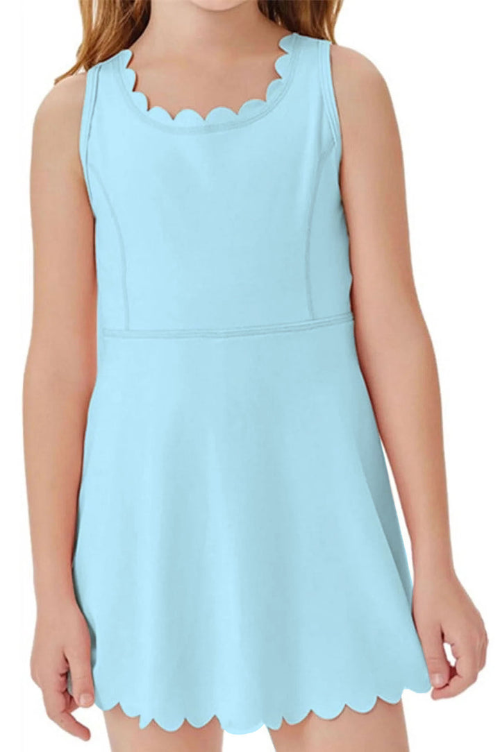 LIGHT BLUE GIRLS DRESS WITH SCALLOP TRIM DETAIL