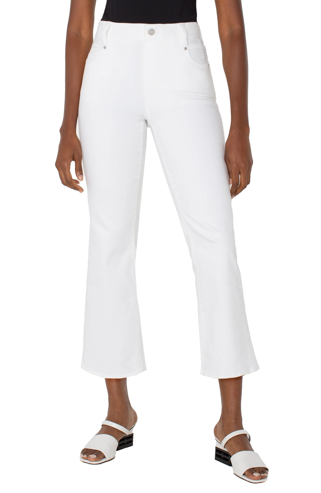 LIVERPOOL: GIA GLIDER CROP FLARE WITH TULIP BACK SLIT | BRIGHT WHITE