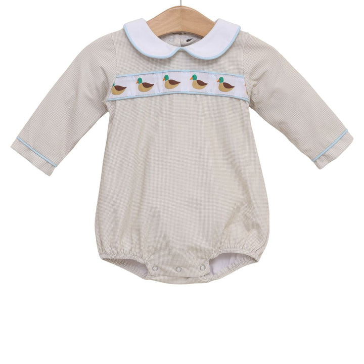MALLARD MIGRATION KHAKI GINGHAM LONG SLEEVE COLLARED BUBBLE